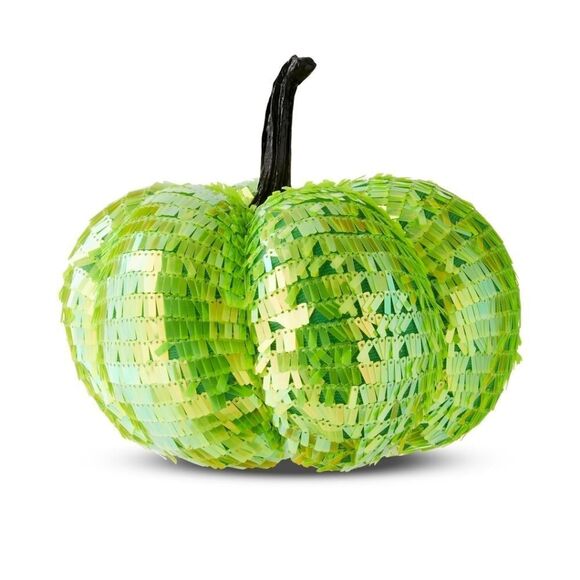 Lime Green Sequin Pumpkin Tabletop Decor Spooky Halloween Decoration 6.5in, New - Picture 1 of 5